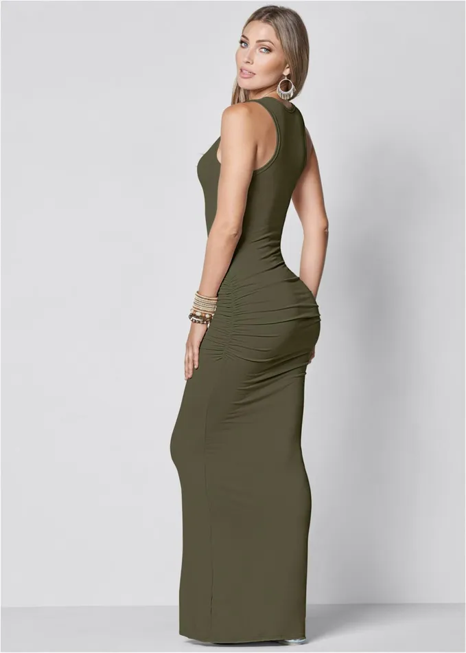 RUCHED TANK MAXI DRESS Olive Women VENUS Casual Dresses