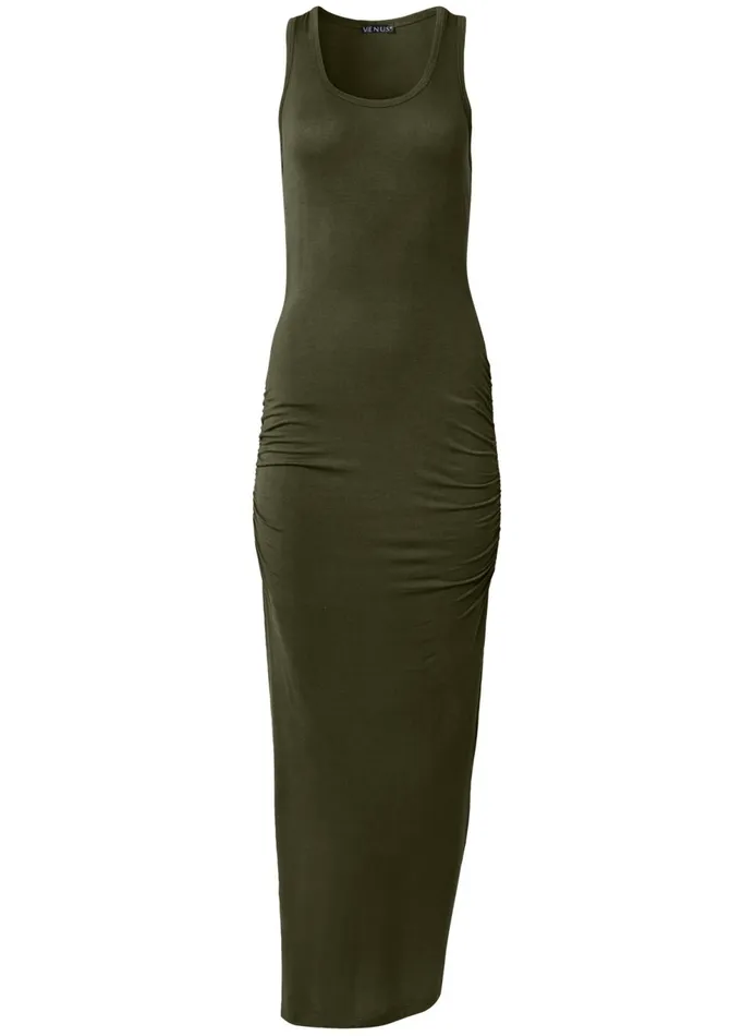 RUCHED TANK MAXI DRESS Olive Women VENUS Casual Dresses
