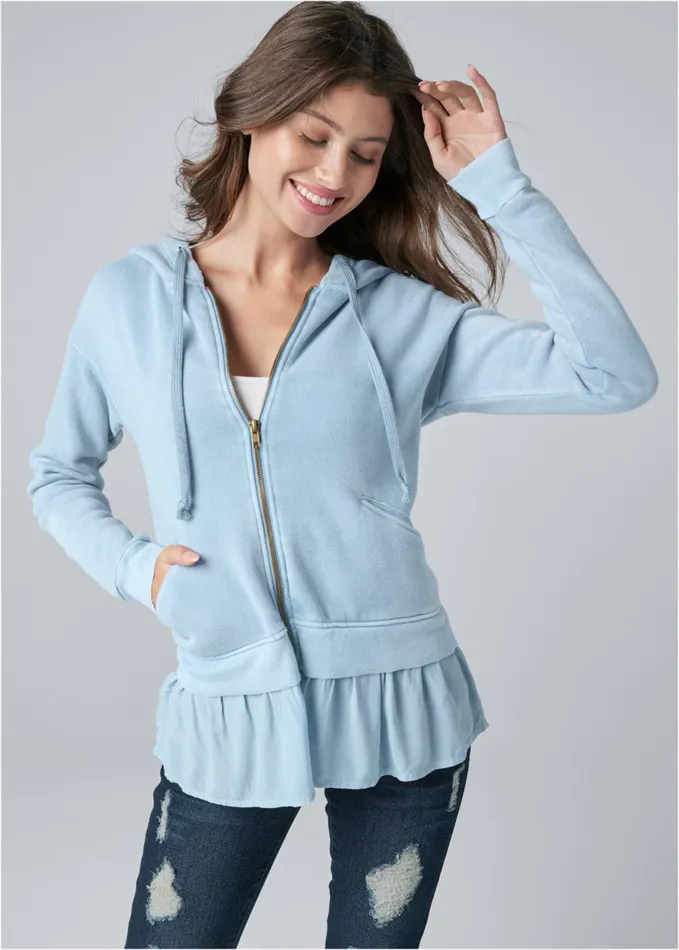RUFFLE HEM LOUNGE JACKET Light Blue Women VENUS Jackets