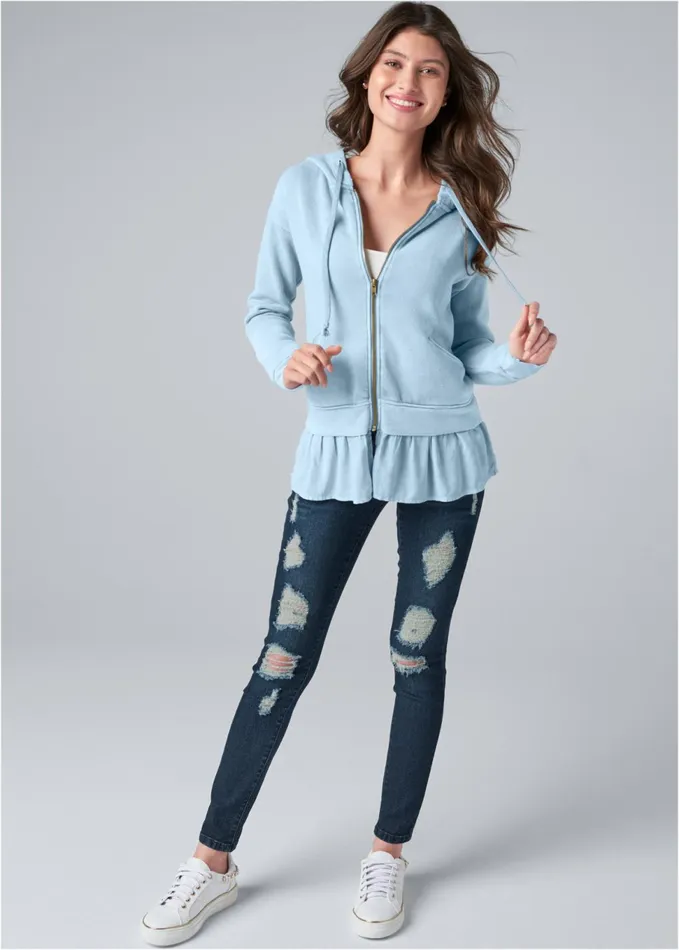 RUFFLE HEM LOUNGE JACKET Light Blue Women VENUS Jackets