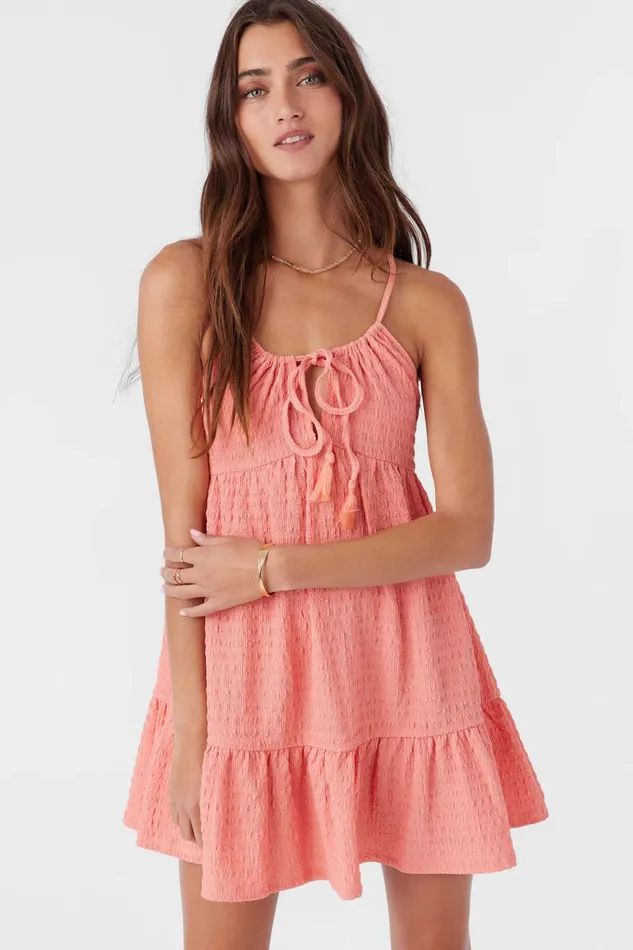 SAIGE TEXTURED KNIT SHORT DRESS Burnt Coral Women O039NEILL Clothing