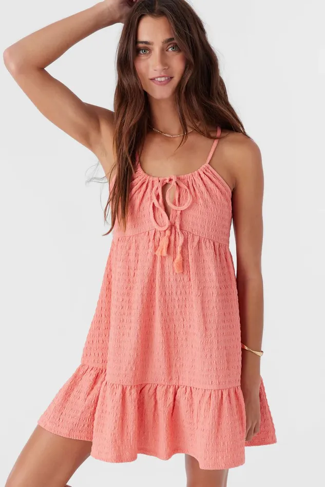 SAIGE TEXTURED KNIT SHORT DRESS Burnt Coral Women O039NEILL Clothing