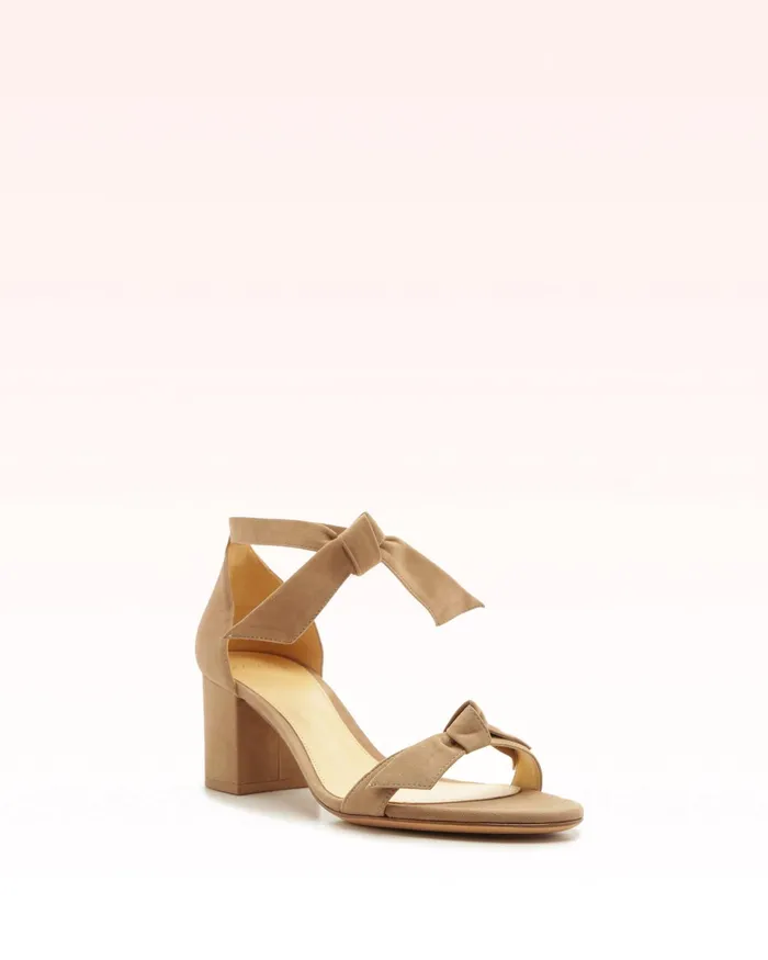 Sandals Women Alexandre Birman Designer Sandals For 8211 Clarita Bow Tie Block Heel Sandal In Suede Alexandre Birman Cameo