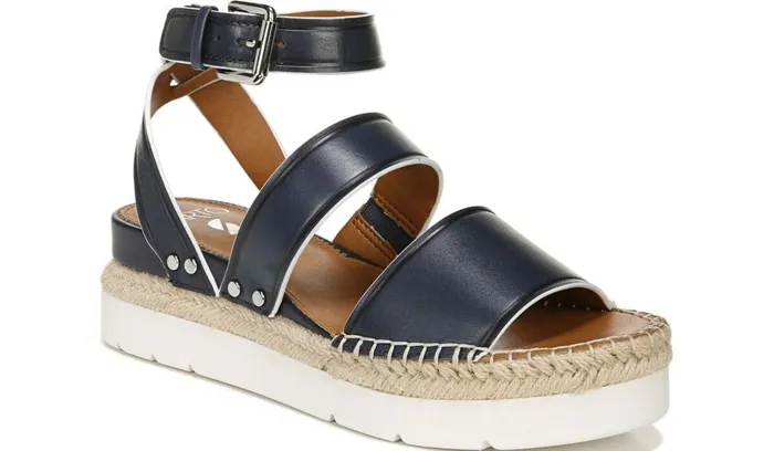 Sandals Women Franco Sarto Sarto Calvin Wedge Sandal Navy Leather