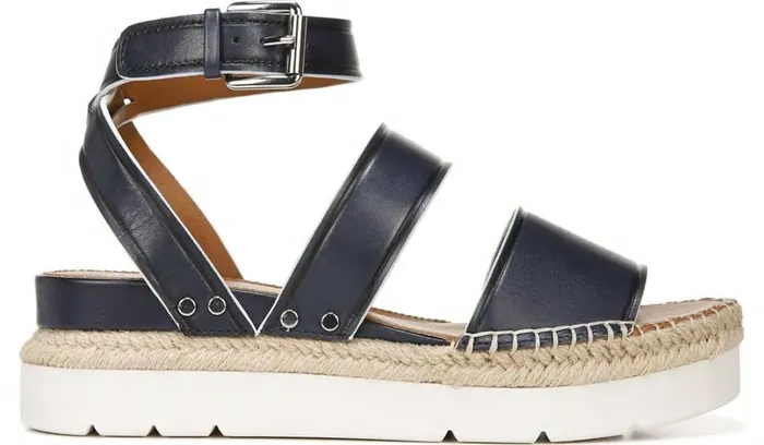 Sandals Women Franco Sarto Sarto Calvin Wedge Sandal Navy Leather