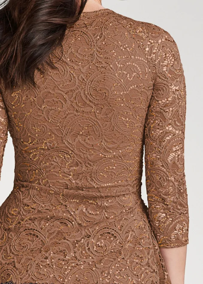 SEQUIN LACE SURPLICE TOP Brown Women VENUS Night Out Tops