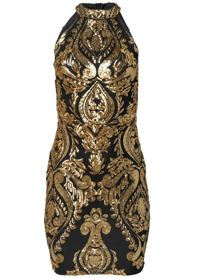 SEQUIN MINI DRESS Black and Gold Women VENUS Party Dresses