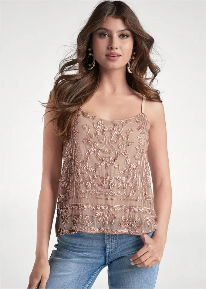 SEQUIN SLEEVELESS TOP Blush Multi Women VENUS Night Out Tops