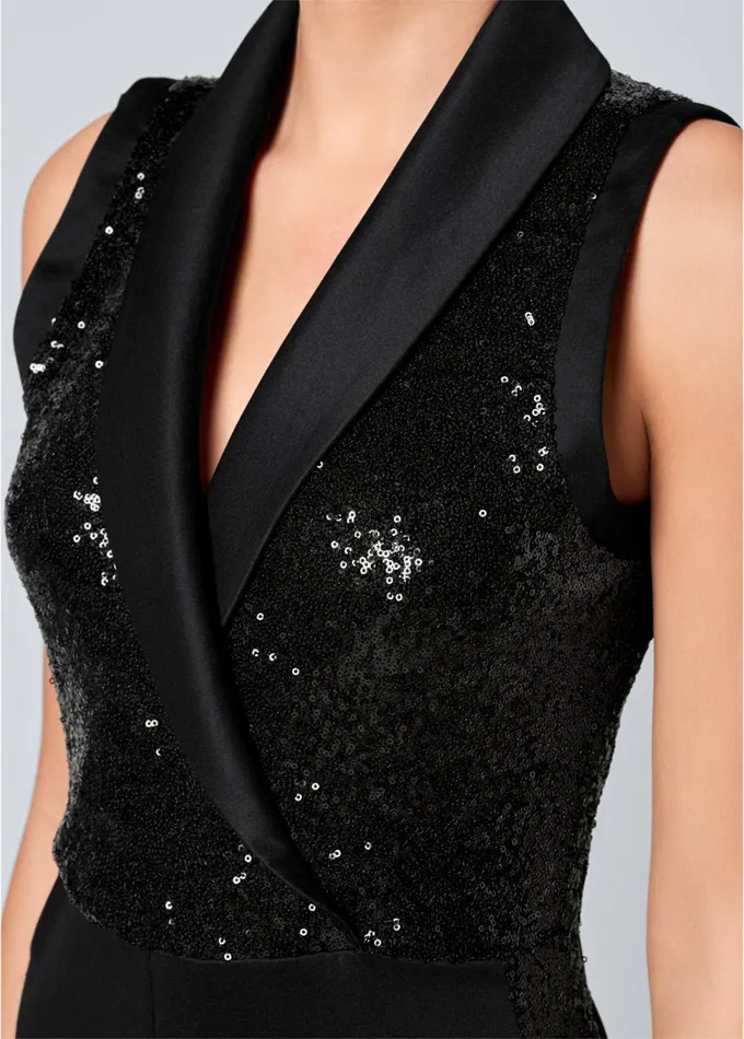 SEQUIN TUXEDO JUMPSUIT Black Women VENUS Jumpsuits