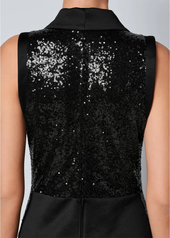 SEQUIN TUXEDO JUMPSUIT Black Women VENUS Jumpsuits