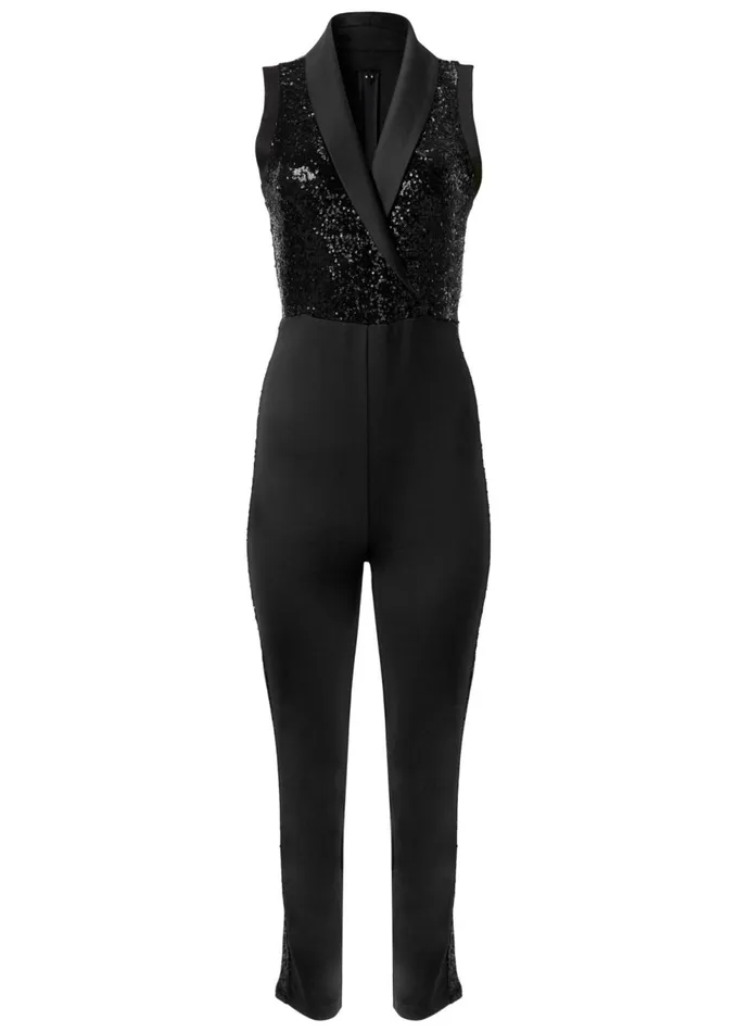 SEQUIN TUXEDO JUMPSUIT Black Women VENUS Jumpsuits