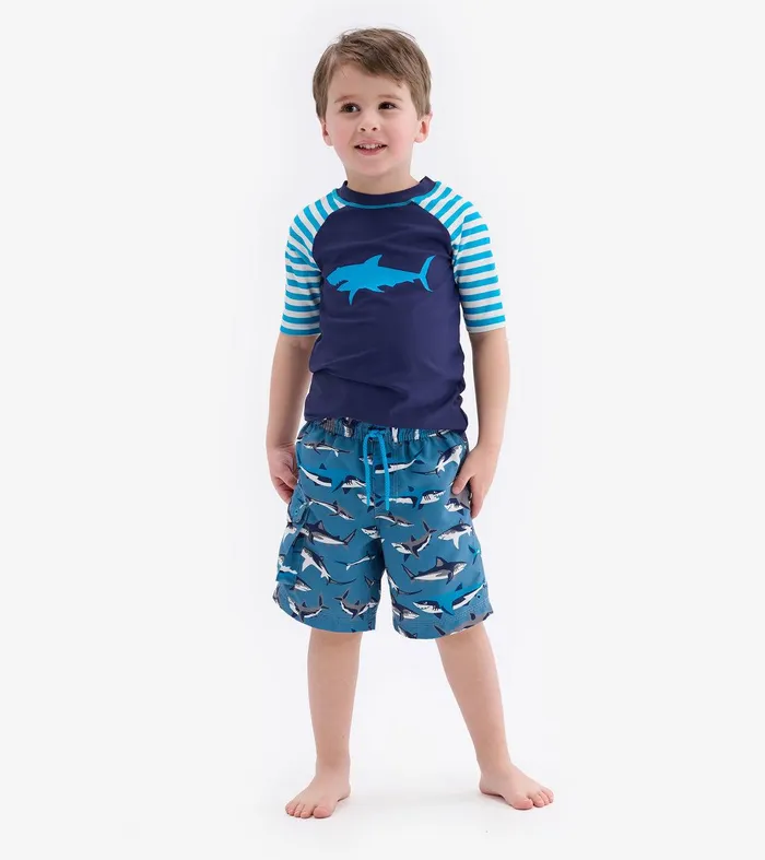 Shark Stripes Short Sleeve Rashguard Hatley