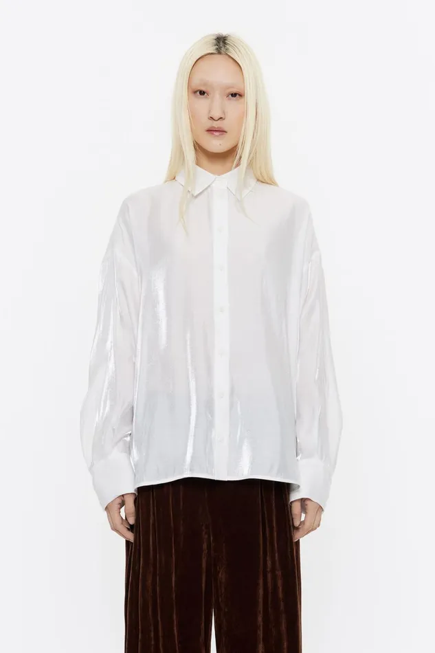 Shiny White Viscose Straight Cut Shirt White Women Bimba Y Lola Shirts