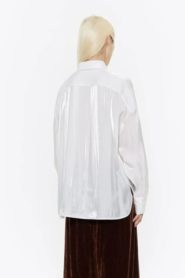 Shiny White Viscose Straight Cut Shirt White Women Bimba Y Lola Shirts Shiny White Viscose Straight Cut Shirt White Women Bimba Y Lola Shirts