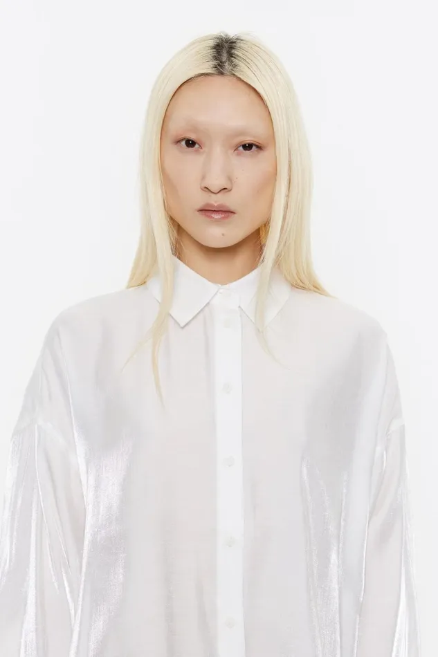 Shiny White Viscose Straight Cut Shirt White Women Bimba Y Lola Shirts Shiny White Viscose Straight Cut Shirt White Women Bimba Y Lola Shirts