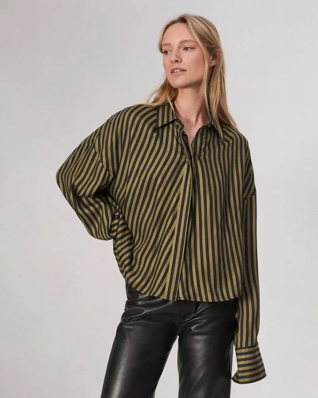 Shirts and Tops Women Rag and Bone Martha SilkBlend Shirt Army Stripe