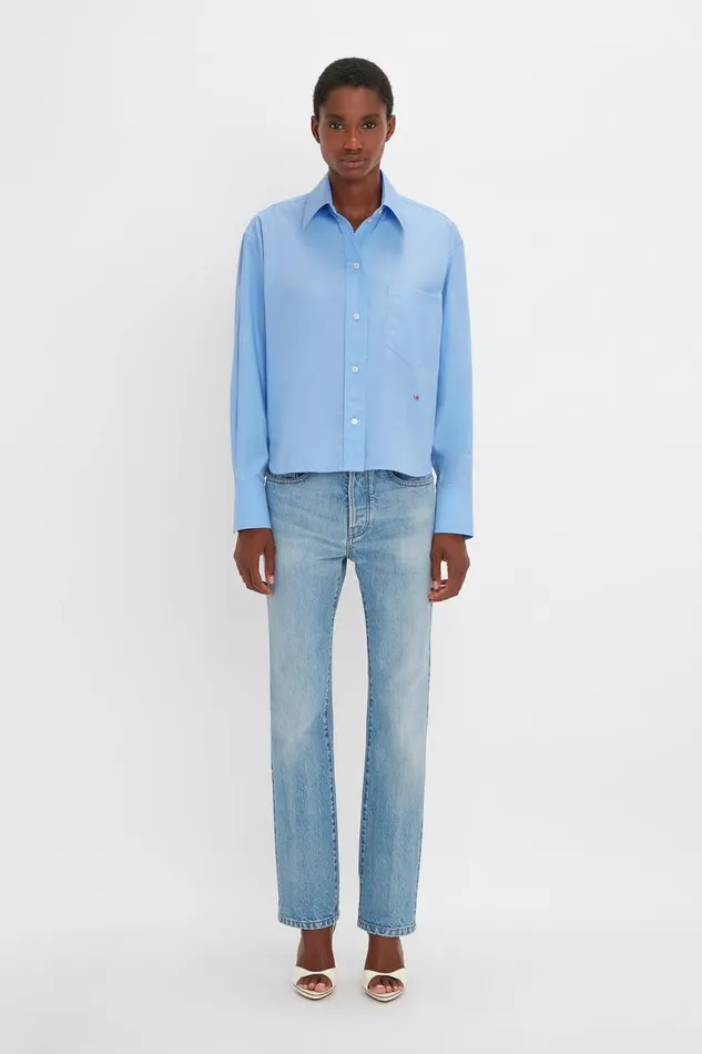 Shirts and Tops Women Victoria Beckham Cropped Long Sleeve Shirt In Oxford Blue Shirts and Tops Women Victoria Beckham Cropped Long Sleeve Shirt In Oxford Blue