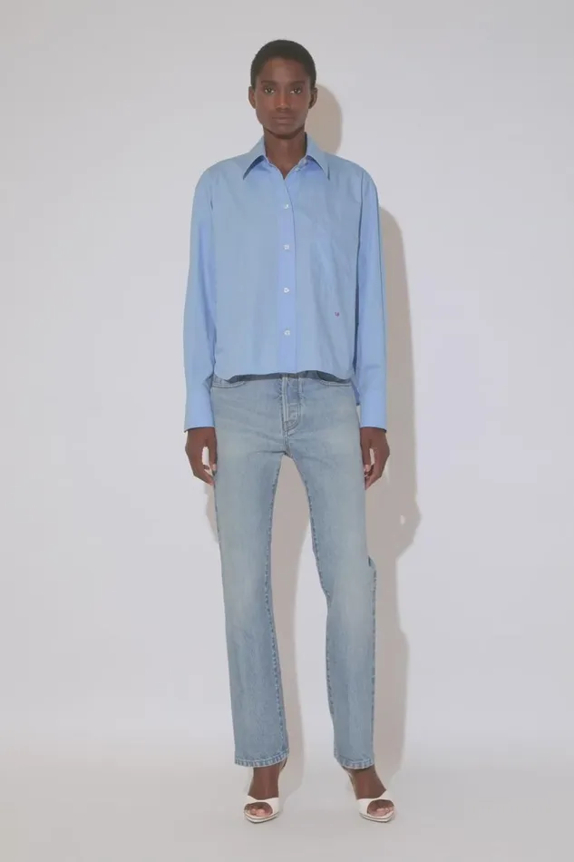 Shirts and Tops Women Victoria Beckham Cropped Long Sleeve Shirt In Oxford Blue