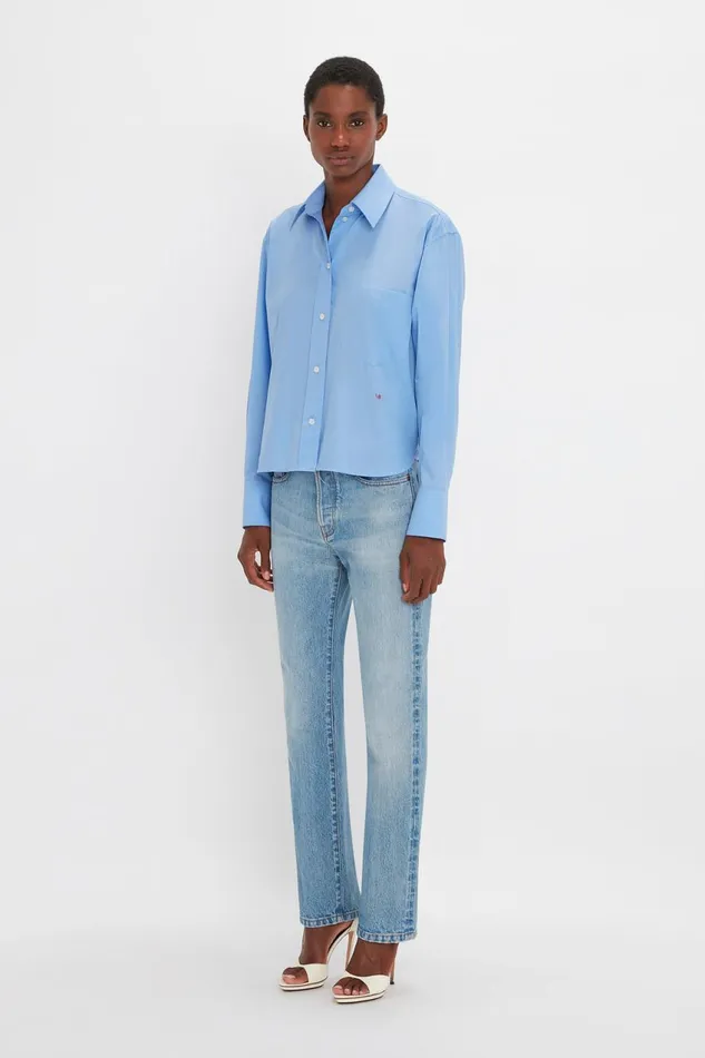 Shirts and Tops Women Victoria Beckham Cropped Long Sleeve Shirt In Oxford Blue