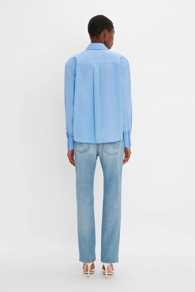Shirts and Tops Women Victoria Beckham Cropped Long Sleeve Shirt In Oxford Blue