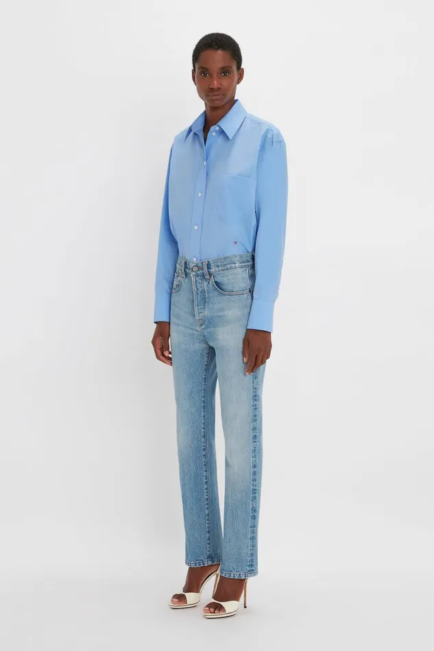 Shirts and Tops Women Victoria Beckham Cropped Long Sleeve Shirt In Oxford Blue