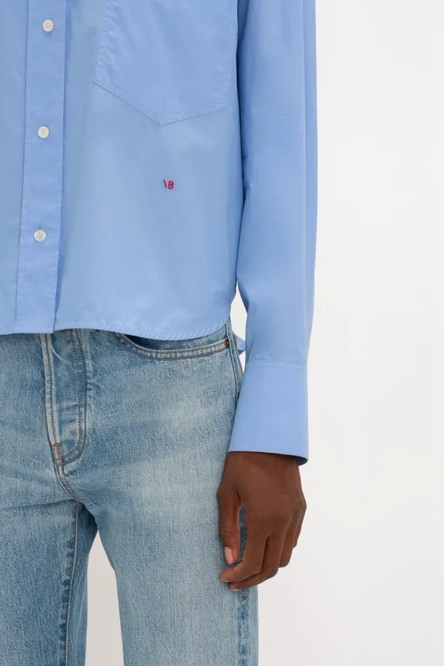 Shirts and Tops Women Victoria Beckham Cropped Long Sleeve Shirt In Oxford Blue