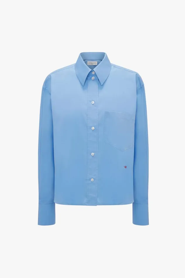 Shirts and Tops Women Victoria Beckham Cropped Long Sleeve Shirt In Oxford Blue