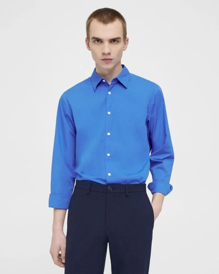 Shirts Men Theory Irving Shirt In Cotton Palace Blue