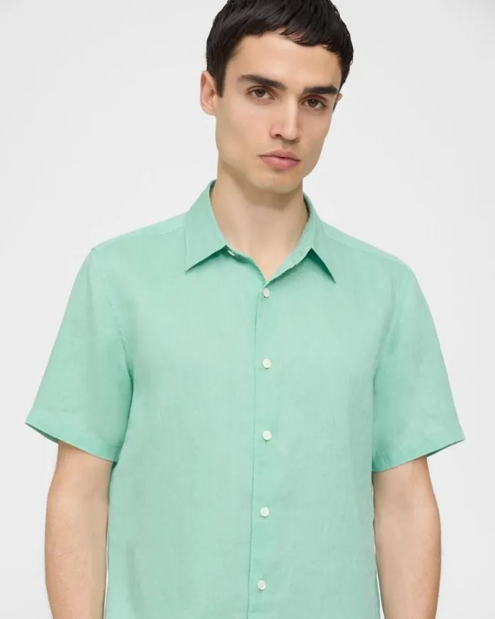 Shirts Men Theory Irving ShortSleeve Shirt In Relaxed Linen Celadon Shirts Men Theory Irving ShortSleeve Shirt In Relaxed Linen Celadon