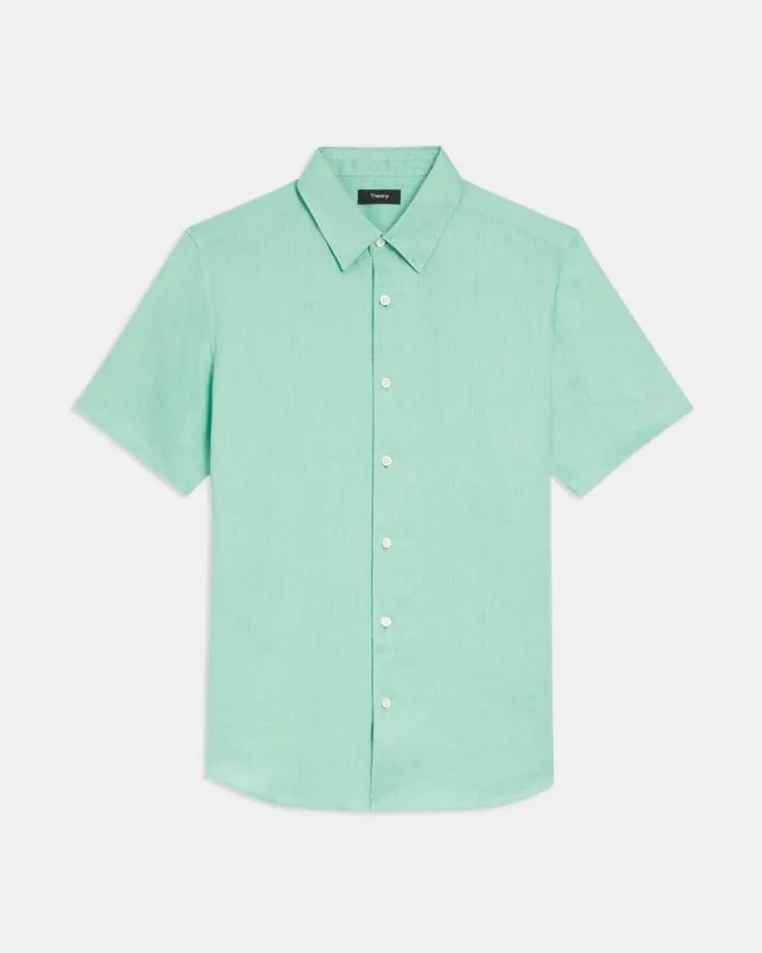 Shirts Men Theory Irving ShortSleeve Shirt In Relaxed Linen Celadon Shirts Men Theory Irving ShortSleeve Shirt In Relaxed Linen Celadon