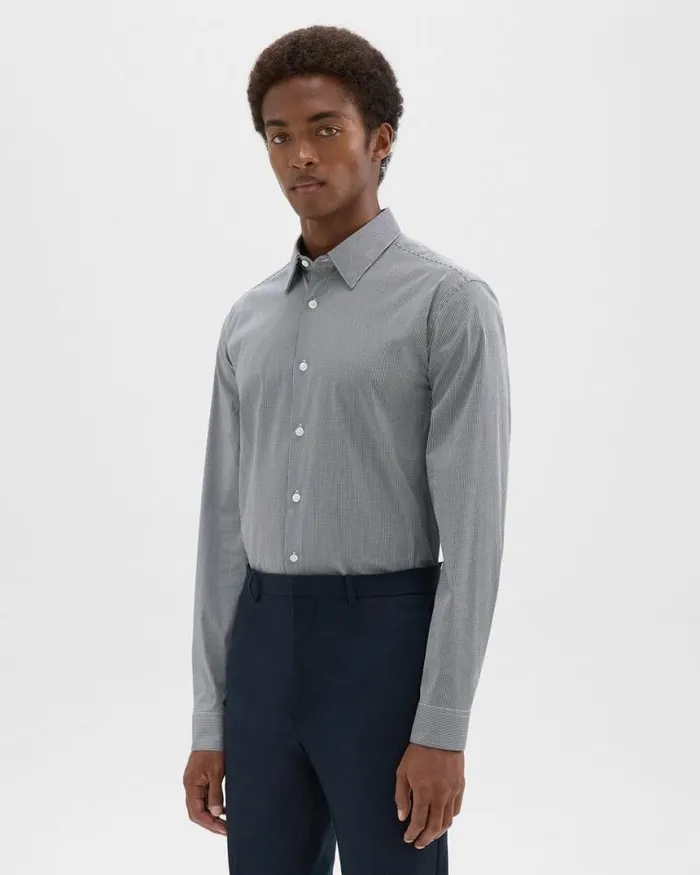 Shirts Men Theory StandardFit Shirt In Checked Stretch Cotton Whitenavy Shirts Men Theory StandardFit Shirt In Checked Stretch Cotton Whitenavy