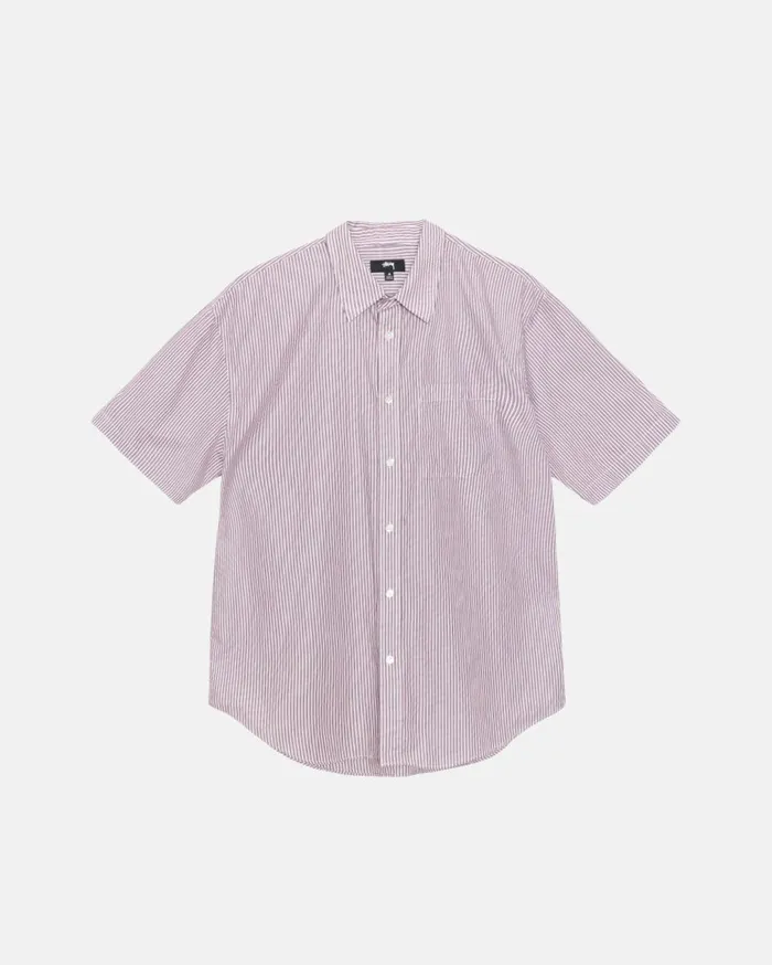 Shirts MenWomen Stussy BOXY SS SHIRT 8 BALL STRIPE Burgundy