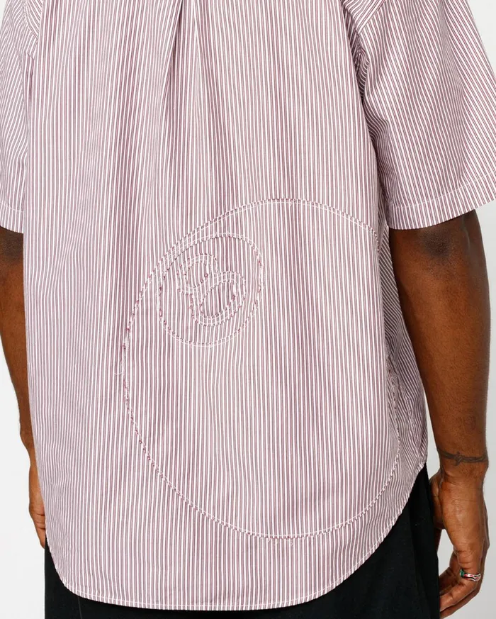 Shirts MenWomen Stussy BOXY SS SHIRT 8 BALL STRIPE Burgundy