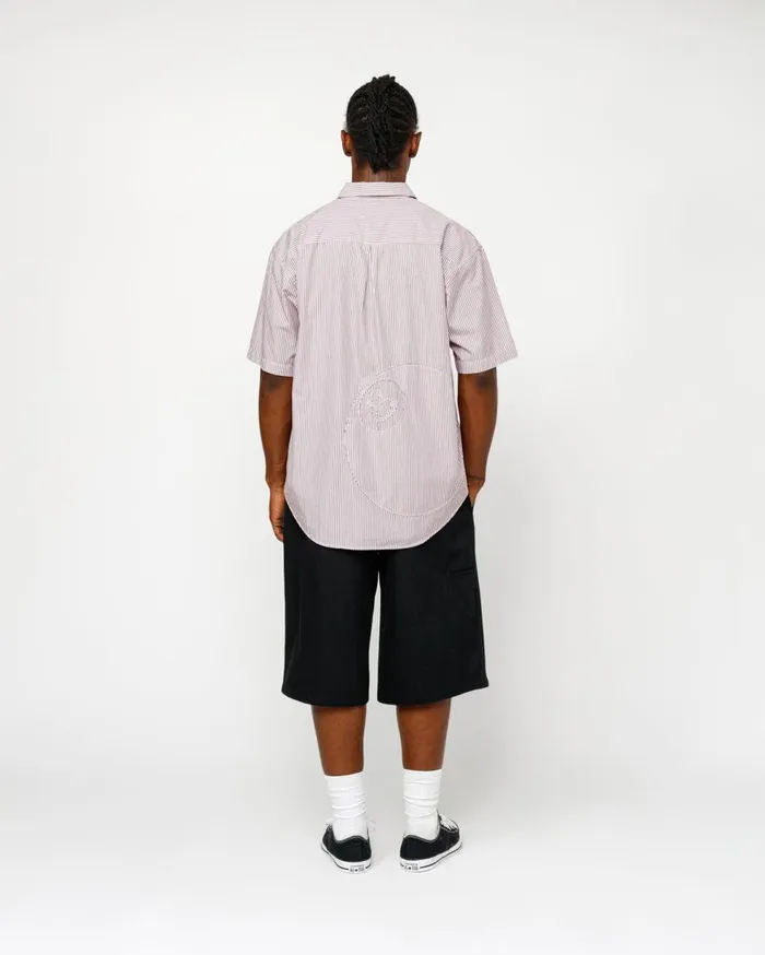 Shirts MenWomen Stussy BOXY SS SHIRT 8 BALL STRIPE Burgundy