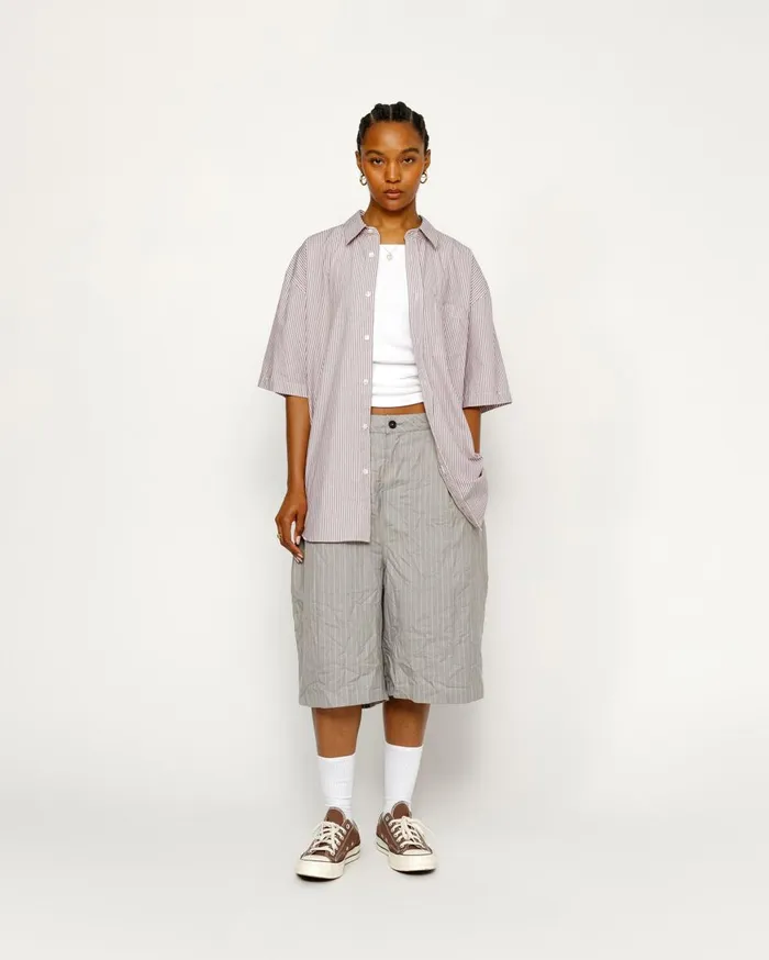 Shirts MenWomen Stussy BOXY SS SHIRT 8 BALL STRIPE Burgundy