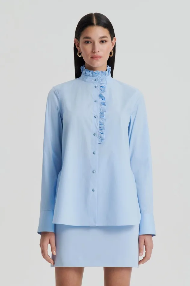 Shirts Women Scanlan Theodore PARACHUTE RUFFLE TRIM SHIRT Tintedblue Shirts Women Scanlan Theodore PARACHUTE RUFFLE TRIM SHIRT Tintedblue