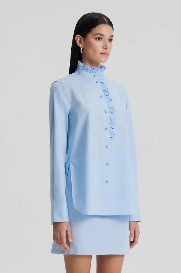 Shirts Women Scanlan Theodore PARACHUTE RUFFLE TRIM SHIRT Tintedblue Shirts Women Scanlan Theodore PARACHUTE RUFFLE TRIM SHIRT Tintedblue