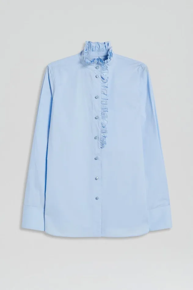 Shirts Women Scanlan Theodore PARACHUTE RUFFLE TRIM SHIRT Tintedblue Shirts Women Scanlan Theodore PARACHUTE RUFFLE TRIM SHIRT Tintedblue