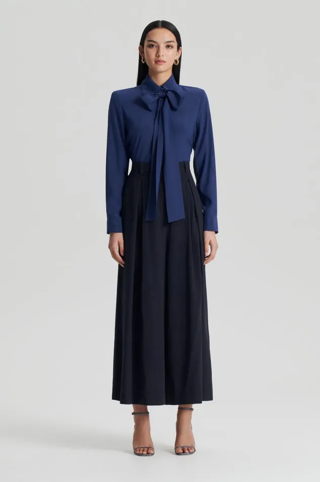 Shirts Women Scanlan Theodore SILK SHOULDER PAD SHIRT Royal