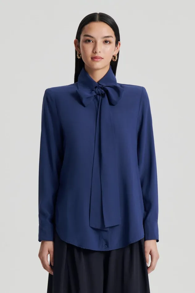Shirts Women Scanlan Theodore SILK SHOULDER PAD SHIRT Royal Shirts Women Scanlan Theodore SILK SHOULDER PAD SHIRT Royal