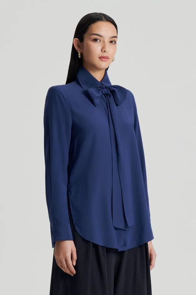 Shirts Women Scanlan Theodore SILK SHOULDER PAD SHIRT Royal Shirts Women Scanlan Theodore SILK SHOULDER PAD SHIRT Royal