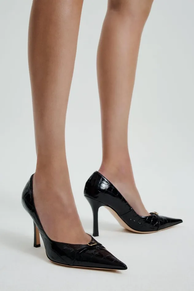 Shoes Women Scanlan Theodore LEATHER EMBOSSED PUMP 95 Black
