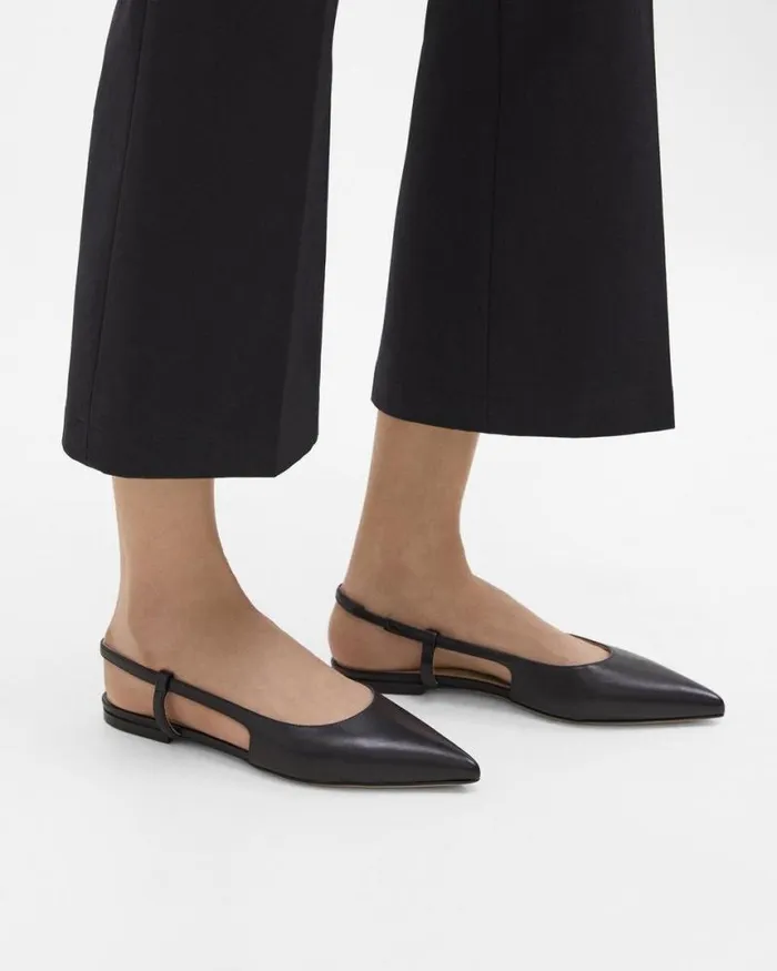 Shoes Women Theory Slingback Flat In Leather Black