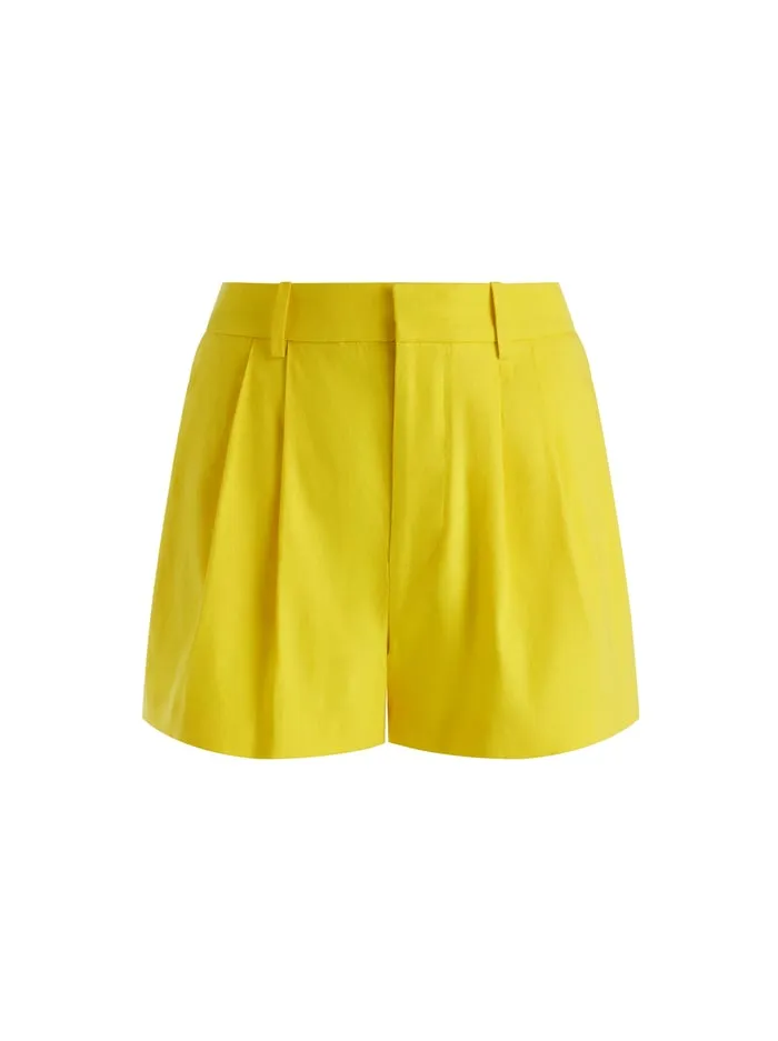 Shorts Women Alice Olivia Conry Linen Pleated Short Happy Yellow