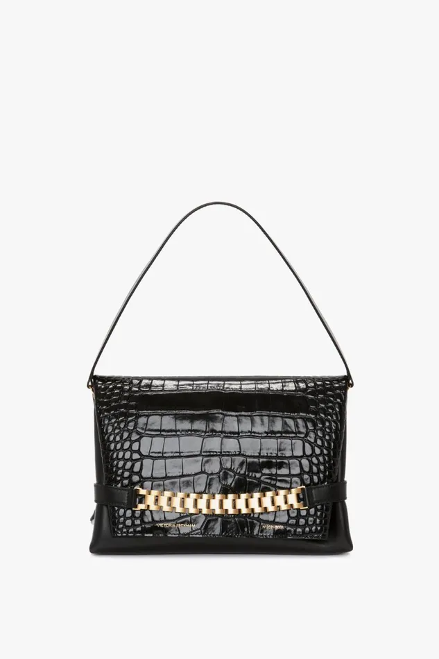 Shoulder Bags Women Victoria Beckham Chain Pouch With Strap In Black CrocEffect Leather