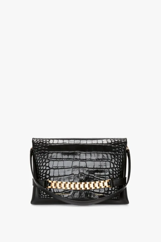 Shoulder Bags Women Victoria Beckham Chain Pouch With Strap In Black CrocEffect Leather