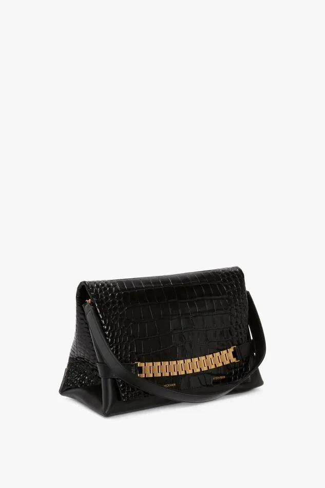 Shoulder Bags Women Victoria Beckham Chain Pouch With Strap In Black CrocEffect Leather