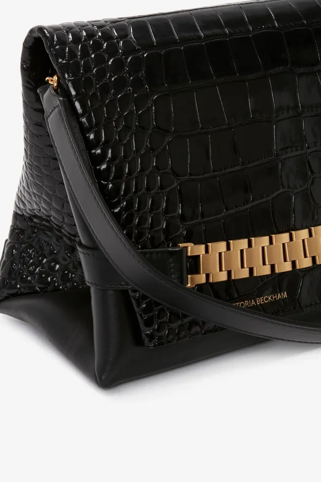 Shoulder Bags Women Victoria Beckham Chain Pouch With Strap In Black CrocEffect Leather