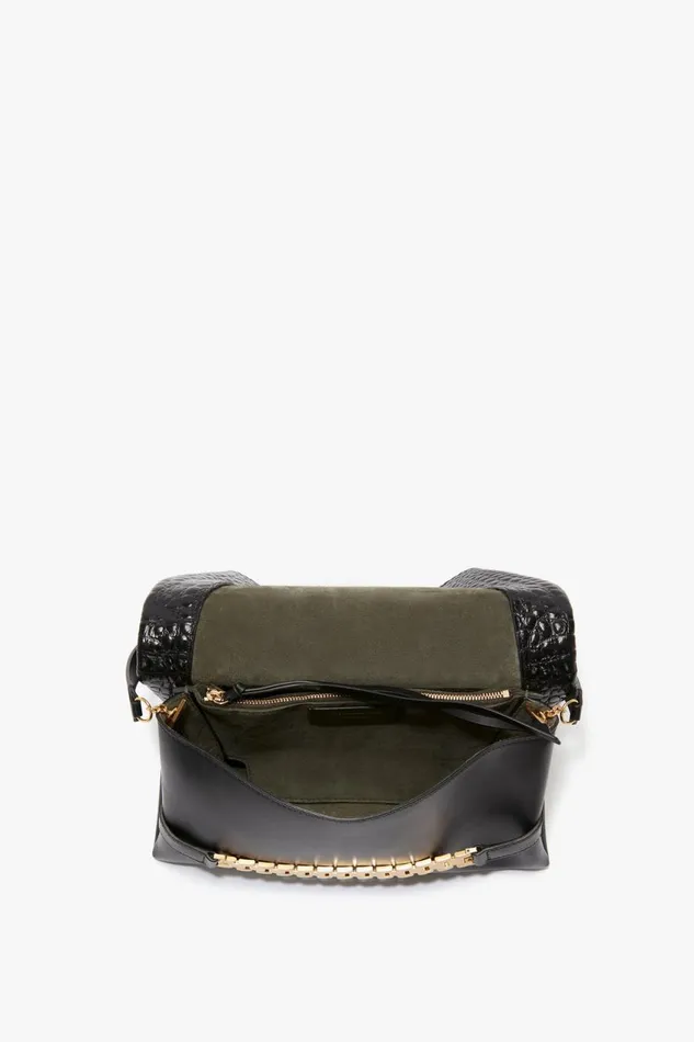 Shoulder Bags Women Victoria Beckham Chain Pouch With Strap In Black CrocEffect Leather
