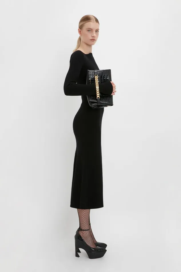 Shoulder Bags Women Victoria Beckham Chain Pouch With Strap In Black CrocEffect Leather